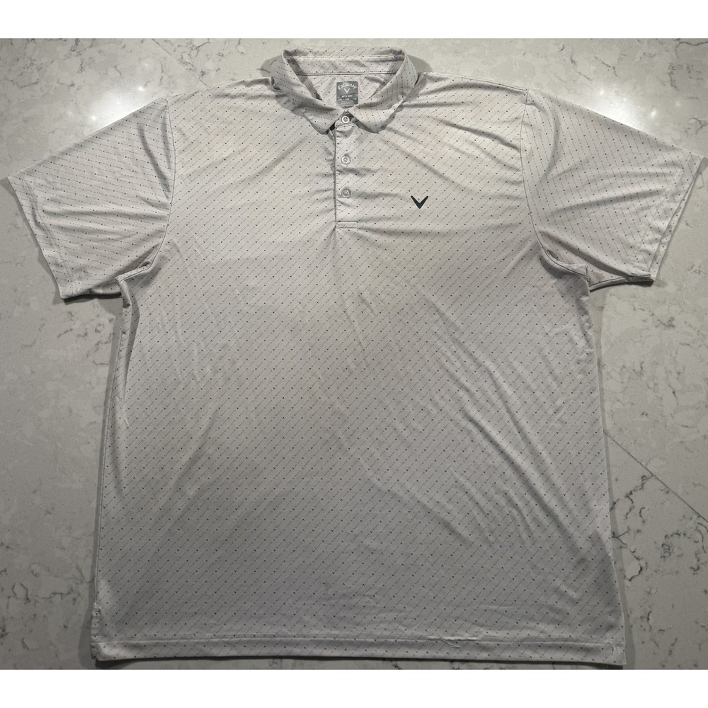 Callaway Polo Shirt Mens 2XL XXL Light Gray Geometric Opti Dri Golf Performance
